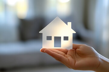 Hand holding a glowing house cutout representing homeownership dreams real estate