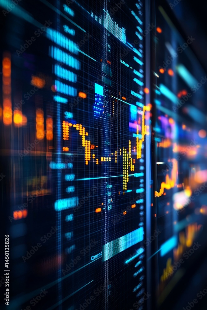 Poster abstract financial data visualization on a digital screen. business analytics data visualization.