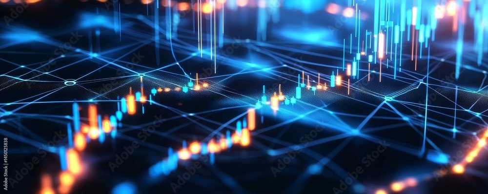 Poster abstract digital data visualization with vibrant colors and lines. business and predictive analytics
