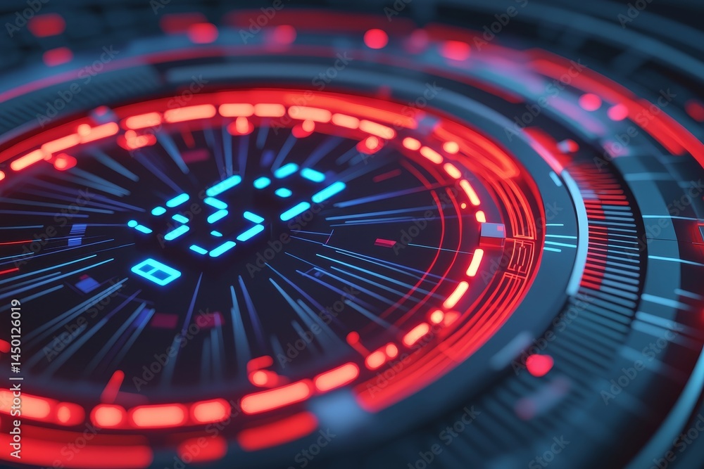Poster abstract digital design with vibrant red and blue light patterns. time management efficiency routine