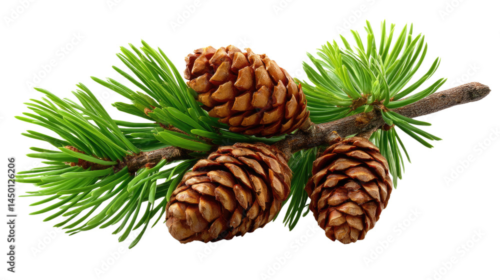 Aufkleber evergreen branch and pine cones: this image shows an evergreen branch with vibrant green needles and