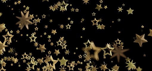 Beautiful 3D rendered animation of gold stars falling on a black background. Perfect for festive...
