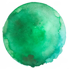 Green spot, circle watercolor. Abstract watercolor stain, blot. green color on white isolated background. Round shape. Green watercolor.Round