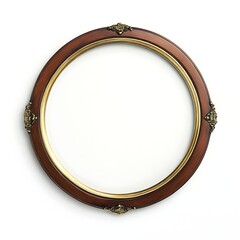 Elegant Circle Frame: An exquisite circular picture frame, crafted with rich wooden details and ornate golden accents, showcases a timeless aesthetic, radiating sophistication and refinement.