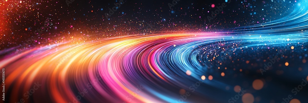 Poster cosmic energy trail: a dynamic stream of vibrant light streaks across the canvas, symbolizing innova