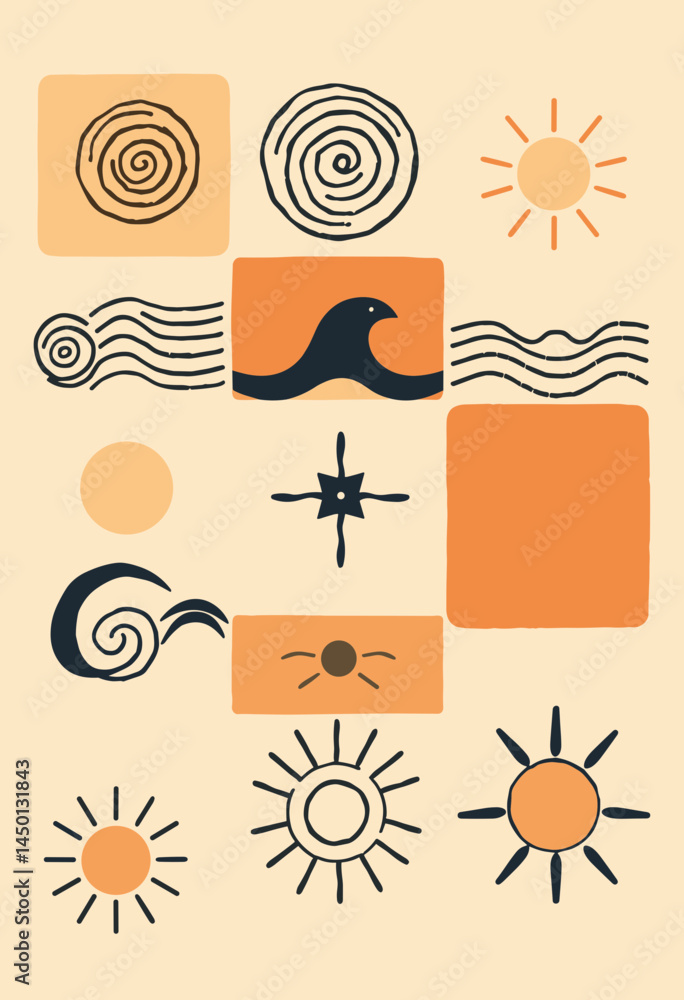 Poster abstract coastal composition: this graphic artwork evokes a sense of calm and harmony with a collect