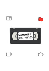 Summer Memories VHS Tape: A nostalgic illustration of a vintage VHS tape, featuring the handwritten words "Summer Memories," evokes feelings of bygone days and cherished moments captured on film.