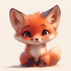 Obraz premium Adorable cartoon fox sits sweetly, rendered in a soft, painterly style