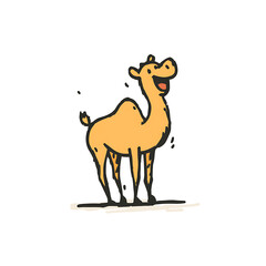 A delightful cartoon illustration of a camel, showcasing its happy expression and distinctive hump against a clean white backdrop.