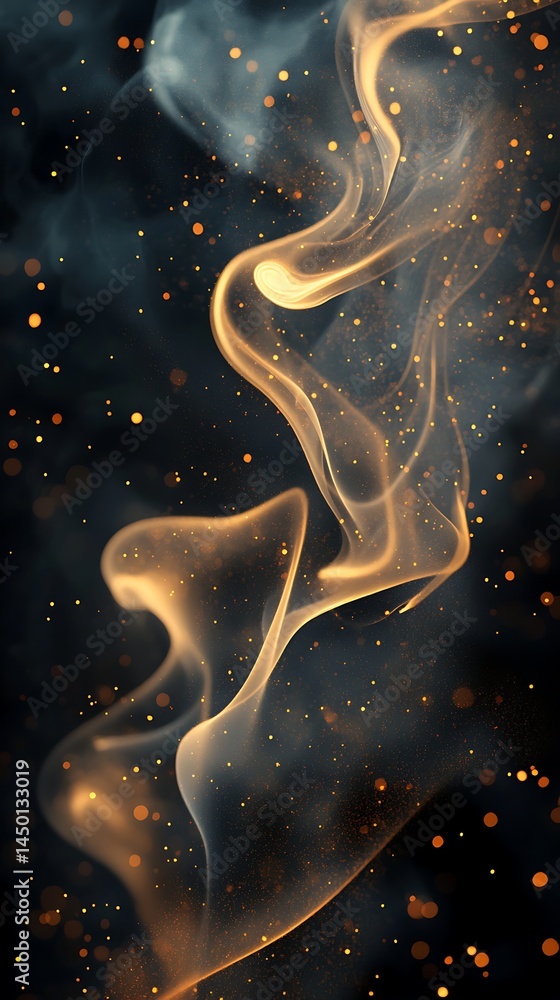 Poster smoke art in the night: abstract patterns of smoke and light create an ethereal atmosphere, forming 