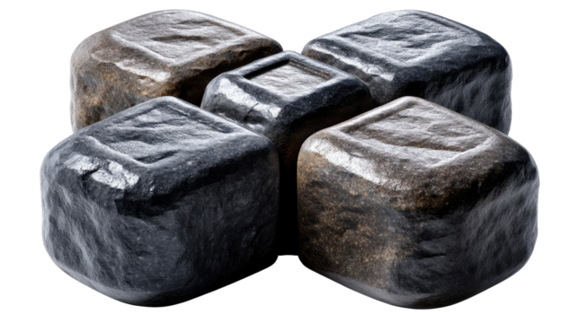 Stone Cubes Arrangement: A collection of smooth, irregularly shaped stone cubes is artfully arranged, displaying the natural beauty of textures and colors.