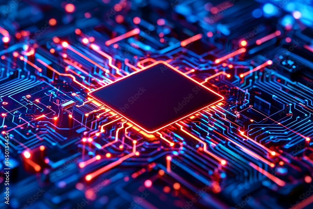 Poster abstract close-up of a computer circuit board with vibrant colors. government technology cybersecuri
