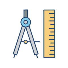 Teacher's Day icon with compass and ruler in vector style  