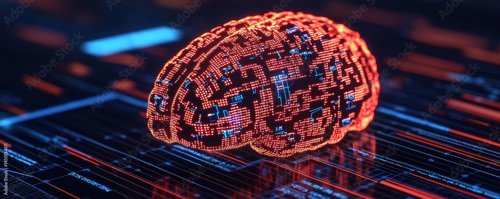 Poster digital brain with circuitry pattern on a futuristic background. entrepreneurial mindset problem sol