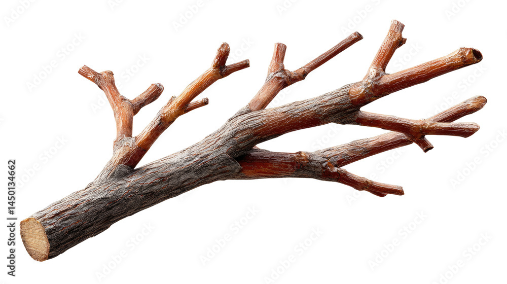Aufkleber branch fragment: a detailed capture of a single, sturdy branch with multiple offshoots. its textured
