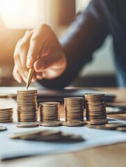 Examining stacked coins for financial growth strategy and investment planning