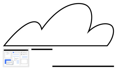 Cloud outline paired with a minimal dashboard interface symbolizing digital storage, technology, and data management. Ideal for cloud solutions, workflow, data transfer, IT, innovation, security