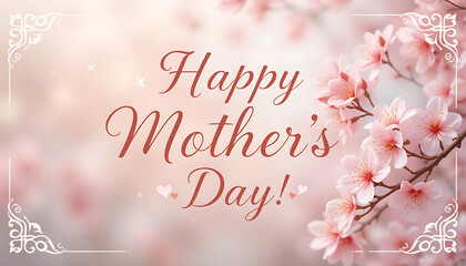 Happy Mother’s Day Greeting Card with Cherry Blossoms and Elegant Floral Design
