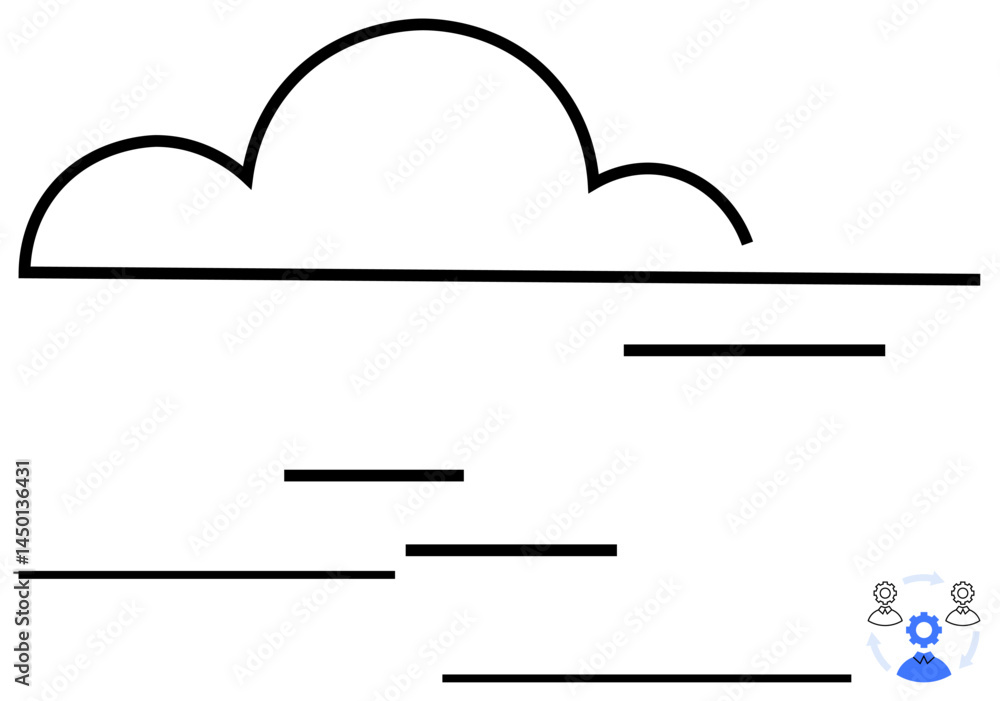 Poster abstract cloud with parallel lines symbolizing storage, data, or connection. collaboration and gear 