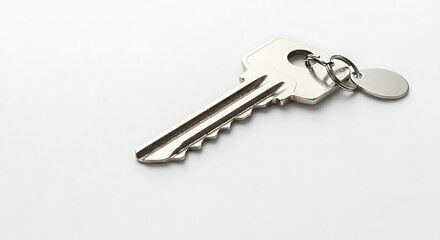 House key with simple keychain isolated on white background.