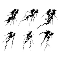 set of comic manga effect lightning power thunder silhouettes vector illustration. Editable Vector