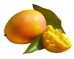 mango fruits and slice on isolate transparent background