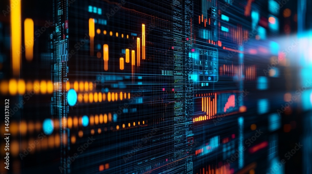 Aufkleber digital abstract pattern with vibrant lines and glowing elements. business and predictive analytics.