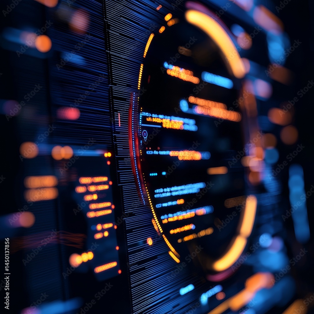 Poster abstract digital interface with vibrant glowing lines and data patterns. government technology digit