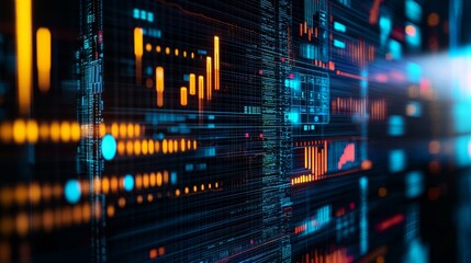 Digital abstract pattern with vibrant lines and glowing elements. Business and predictive analytics.