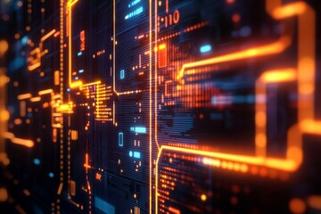 Obraz premium Abstract circuit board design with glowing elements and intricate patterns. business analytics data visualization.