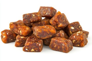 A pile of nutritious, energy-boosting snack cubes made from natural ingredients