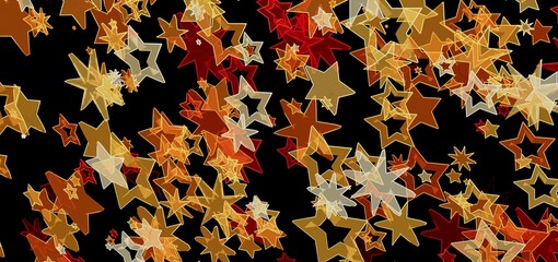 Shimmering gold and red stars on black. Festive, celebratory background.