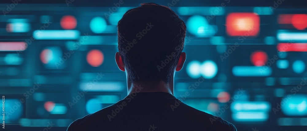 Aufkleber observer in front of a digital interface with colorful data displays. inclusive business social ente