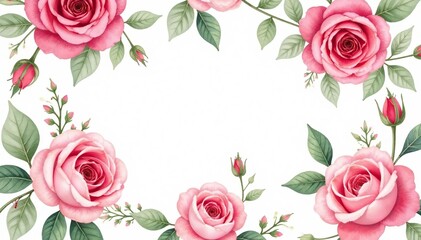 Delicate watercolor roses & foliage, repeating pattern, graphic, background