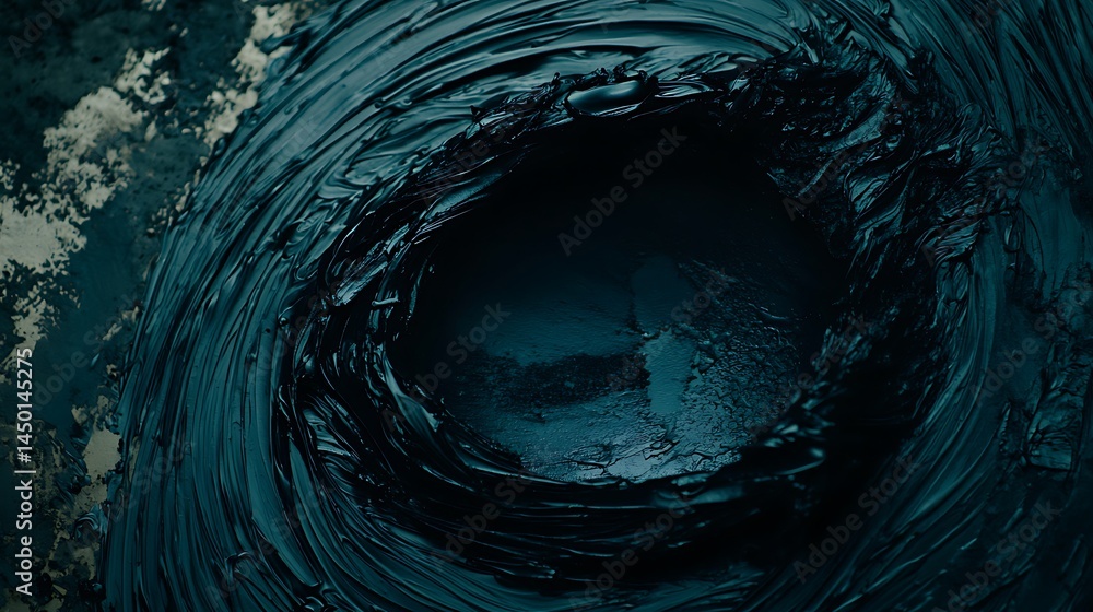 Poster dark swirling texture of viscous substance in a circular pattern.