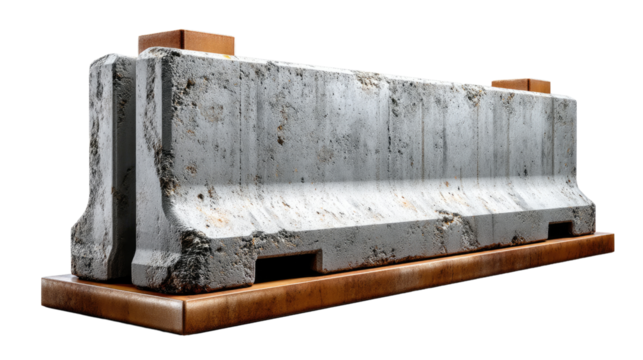 Concrete Barrier: A weathered concrete barrier, a symbol of security and protection, stands stoically, embodying strength and resilience, isolated, hinting at a boundary or demarcation.