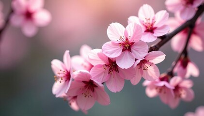 Fototapeta premium Delicate pink sakura blossoms, soft petals, intricate branching pattern , elegant, sakura tree