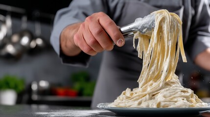 Chef preparing pasta dish