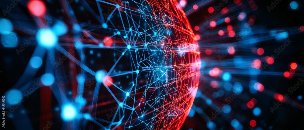 Poster abstract digital globe with colorful lights and connections. geospatial analytics geographic informa