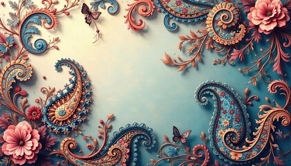 Subtle paisley print, muted tones, flowing lines , interior, surface pattern, pattern