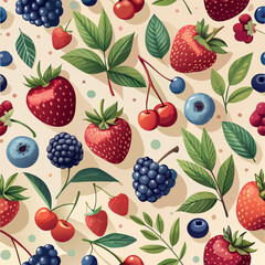 Colorful arrangement of fresh berries and leaves on a light background showcasing summer's bounty and natural beauty Generative AI