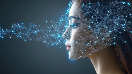Woman's profile with abstract glowing network overlayed