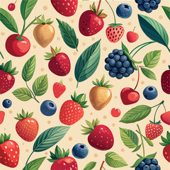 Colorful arrangement of fresh fruits and leaves on a light background creating a vibrant pattern for decor or design Generative AI