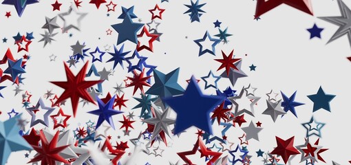 Obraz premium Red, white, and blue stars burst across a white background. Perfect for Independence Day!