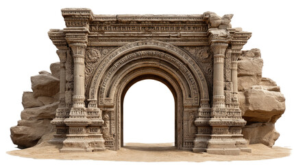 Obraz premium Ancient Archway: A weathered stone archway, revealing the secrets of a forgotten civilization, beckons with its timeless beauty. The intricate carvings and enduring architecture speak of history.