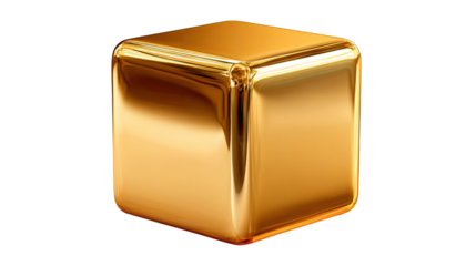 Golden Cube: A perfectly formed, gleaming gold cube, radiating a sense of luxury, opulence, and minimalist design. It is an exploration of form, material, and light.