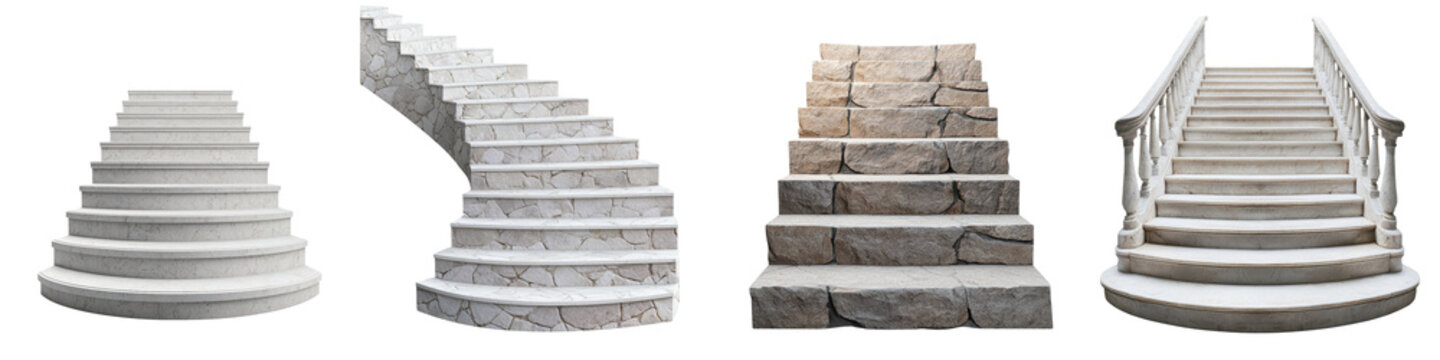 A set of diverse staircase designs showcasing architectural styles. long_title:This image presents a collection of different staircase