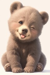 Obraz premium Adorable fluffy bear cub sits, winking, sticking its tongue out playfully