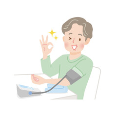 血圧を測る中年男性