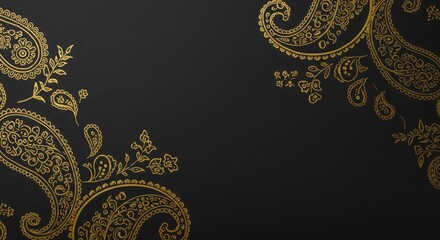 Matte Black Background Minimalist Gold Foil Paisley Pattern Elegant Modern Style